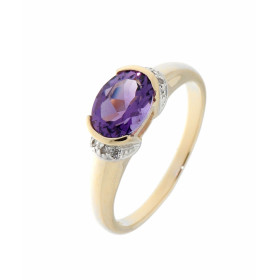 Bague Or Jaune 375 Améthyste Diamant Cette jolie monture forme jonc est sertie d une Améthyste ovale La pierre mesure 8x6m...