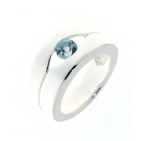 Bague Large Argent Topaze Bleue Ronde 5mm