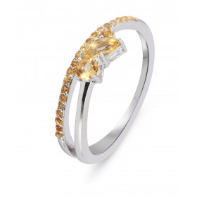 Bague Louise Argent 925 Rhodié Citrine Bague sertie petites pierres rondes marquise son centre d un rang pierres rondes, l...
