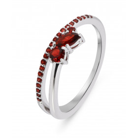 Bague Louise Argent 925 Rhodié Grenat Bague sertie petites pierres rondes marquise son centre d un rang pierres rondes, le...