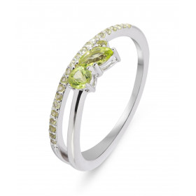 Bague Louise Argent 925 Rhodié Péridot Bague sertie petites pierres rondes marquise son centre d un rang pierres rondes, l...