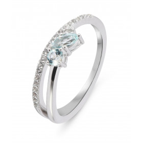 Bague Louise Argent 925 Rhodié Topaze bleue traitée Bague sertie petites pierres rondes marquise son centre d un rang pier...