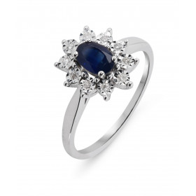 Bague Marguerite Or Blanc 750 Saphir Diamants Bague Or Blanc 750 composée d un Saphir ovale 6x4mm 10 diamants 1mm diamètre...