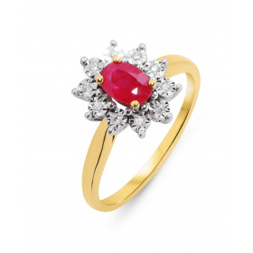 Bague Marguerite Or Jaune 750 Rubis Diamants Bague Or Jaune 750 composée d un Rubis ovale 6x4mm 10 diamants 1mm diamètre L...