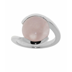 Bague de style moderne sertie d'un Quartz Rose rond. La pierre est taillée en cabochon. Elle mesure 12mm de diamètre et es...