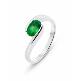  Bague Or Blanc 750 Emeraude AAA Ovale 7x5mm Emeraude ovale 7x5mm qualité supérieure (0,75 carat) Sertissage demi clos Mon...