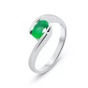  Bague Or Blanc 750 sertie d une émeraude Emeraude ovale 7x5mm (0,8 carat) Serti demi clos Largeur monture (vue dessus) : ...
