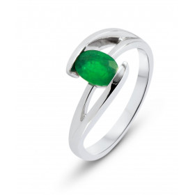  Bague Or Blanc 750 Emeraude Ovale 7x5mm Emeraude ovale 7x5mm (0.6 carat) Serti demi clos Corps croisé 