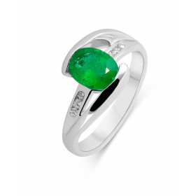  Bague or blanc 750 sertie d une émeraude ovale 8x6mm 6 diamant 1,4mm Corps croisé Serti demi clos pour l émeraude rail po...
