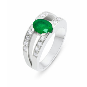  Bague Or Blanc 750 Emeraude Ovale 8x6mm Diamant Bague Or Blanc 750 (Or 18 carats) sertie d une émeraude ovale 8x6mm (1,25...