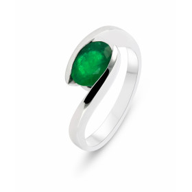  Bague Or Blanc 750 Emeraude Ovale 8x6mm Emeraude ovale 8x6mm (1,1 carat) Serti demi clos Monture solitaire croisé 
