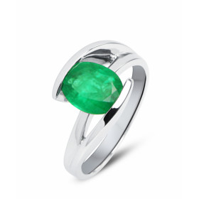  Bague Or Blanc 750 sertie d une Emeraude ovale 9x7mm (1,5 carat) Largeur monture (sur doigt, vue dessus) : 11mm Poids Eme...