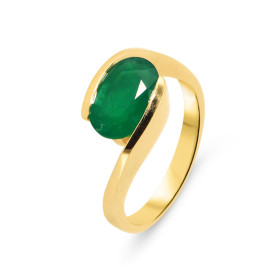  Bague Or Jaune 750 Emeraude Ovale 10x7mm Serti demi clos Poids Emeraude : 1.8 carat 