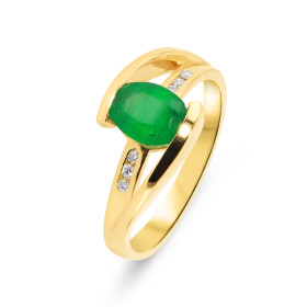  Bague Or Jaune 750 sertie d une Emeraude Ovale 8x6mm 6 diamants Poids émeraude : 1.1 carat Poids total diamant : 0.08 car...