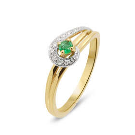  Bague Or jaune Or jaune rhodié sertie d une Emeraude ronde 3mm diamètre 8 diamants Poids Diamant : 0,04 carats Qualité Di...