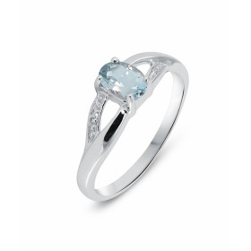 Bague Aigue marine et Diamant en Or Blanc 375. Cette bague en Or 375 est sertie d&#39;une Aigue Marine ovale. La pierre ce...