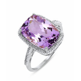  Bague Or blanc 375 Améthyste Coussin 14x10mm Diamant Monture Or 375 (Or 9 carats) Pierre centrale taille coussin 14x10mm ...