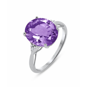 Bague Or blanc 375 Améthyste Ovale 12x10mm Diamant Monture Or 375 (Or 9 carats) Pierre centrale ovale 12x10mm (4 carats) s...