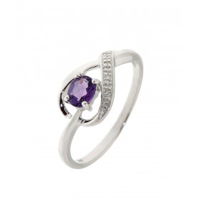  Bague Améthyste Diamant Or Blanc 375 Cette bague Or 375 est surmontée d une Améthyste sertie par 4 griffes Cette pierre e...