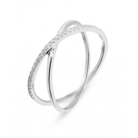 Bague Or Blanc 375 Anneaux Croisés Oxydes Bague 2 anneaux entrelacés dont un est serti d oxydes zirconium sur une moitié L...