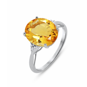 Bague Or blanc 375 Citrine Ovale 12x10mm et Diamant. Monture en Or 375 (9 carats). Pierre centrale ovale de 12x10mm (4 car...