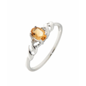 Bague Or Blanc 375 Citrine Ovale 6x4mm et Diamant