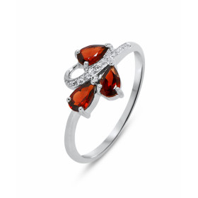 Bague Or blanc 375 Grenat Diamant Monture Or 375 (Or 9 carats) 3 pierres taille poire 5x3mm 3 diamants 1mm 