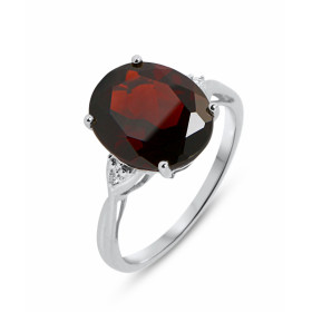 Bague Or blanc 375 Grenat Ovale 12x10mm Diamant Monture Or 375 (9 carats) Pierre centrale ovale 12x10mm (5.5 carats) serti...