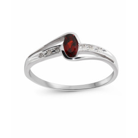 Bague Grenat Diamant Or Blanc 375 La pierre centrale est un Grenat ovale mesurant 5x3mm Elle est maintenue sur cette montu...