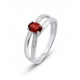Bague Or Blanc 375 Grenat Ovale 6x4mm Diamant Bague Or Blanc 375 sertie d une pierre ovale 6x4mm Anneau serti 4 diamants 1...