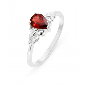Bague Or Blanc 375 Grenat Poire 7x5mm Diamants Bague sertie d une Grenat poire 7x5mm 4 diamants Poids Grenat : 0.6 carat 4...