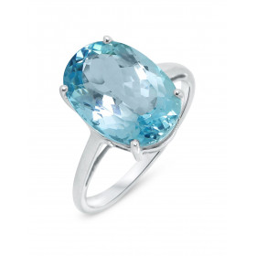 Bague Or blanc 375 Topaze Bleue Ovale 14x10mm