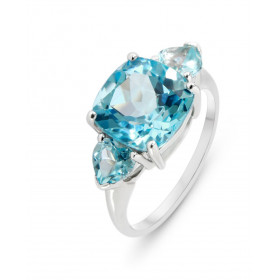 Bague Or Blanc 375 Topaze bleue traitée Coussin et Coeur