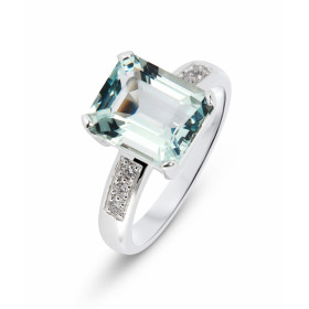  Bague Or Blanc 750 Aigue Marine 11x9mm Diamants Aigue Marine rectangulaire 11x9 mm (4.1 carats) 3 diamants 1.7mm sont ser...