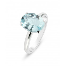  Bague Or Blanc 750 sertie d une Aigue Marine Ovale 11 x 9 mm (3.5 carats) Serti à griffes 