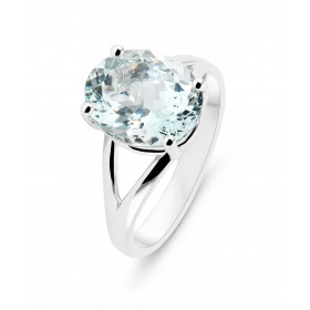  Bague Or Blanc 750 sertie d une Aigue marine ovale 12x10mm (4.2 carats) Serti à griffes 