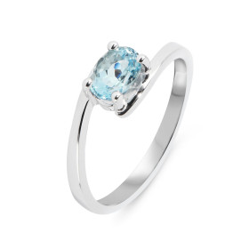 Bague Or Blanc 750 Aigue Marine Ovale 7x5mm Pierre ovale 7x5mm (0.7 carat) Serti demi clos Monture corps croisé 
