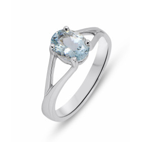  Bague Or Blanc 750 sertie d une Aigue Marine Pierre ovale 8x6mm (1.2 carat) Serti à 4 griffes 