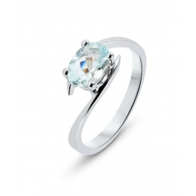  Bague Or Blanc 750 sertie d une Aigue marine ovale 8x6mm Serti à griffes Poids aigue marine : 1 carat  