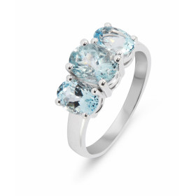  Bague Or Blanc 750 Aigues Marines ovales Bague Or Blanc 750 (Or 18 carats) Monture type trilogie Pierre centrale : Aigue ...
