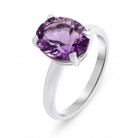  Bague Or Blanc 750 sertie d une Améthyste ovale 11x9mm Serti à griffes Poids améthyste : 3.2 carats 