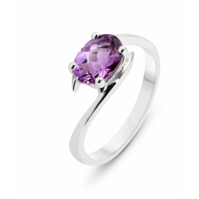 Bague Or Blanc 750 sertie d une Améthyste ovale 8x6mm Serti à griffes Poids améthyste : 0.95 carat  