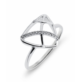 Bague Or blanc 750 Diamant Motif Triangulaire Ajouré Cette bague est sertie 13 diamants blancs (0,04 carat) Largeur montur...
