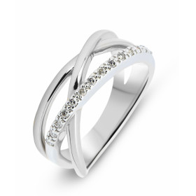 Bague 3 anneaux entrelacés en Or Blanc 750 sertie de 14 diamants pour un poids total de 0,14 carat. Largeur de la bague (s...