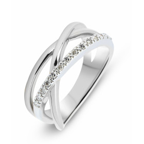  Bague 3 anneaux entrelacés Or Blanc 750 sertie 14 diamants pour un poids total 0,14 carat Largeur bague (sur doigt, vue d...