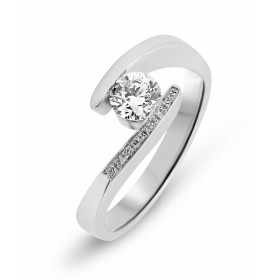  Bague Or Blanc 750 sertie d un diamant rond 4,6mm (0,40 carat - couleur I - pureté Si) guise pierre centrale 8 diamants 0...