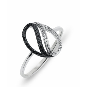 Bague en Or blanc 750 Diamant. Cette bague est sertie de 23 diamants noirs (0,08 carat) et de 25 diamants blancs (0,07 car...