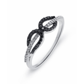 Bague en Or blanc 750 Diamant. Cette bague est sertie de 28 diamants noirs (0,10 carat) et de 22 diamants blancs (0,06 car...