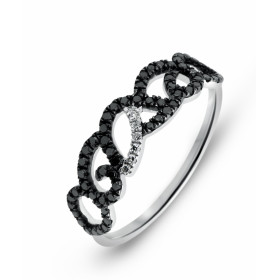 Bague en Or blanc 750 Diamant. Cette bague est sertie de 60 diamants noirs (0,28 carat) et de 6 diamants blancs (0,02 cara...