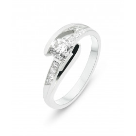  Bague Or Blanc 750 sertie d une Diamant 0.40 carat (Couleur M - pureté Si) 8 diamants pour un poids total 0.07 carats (Co...